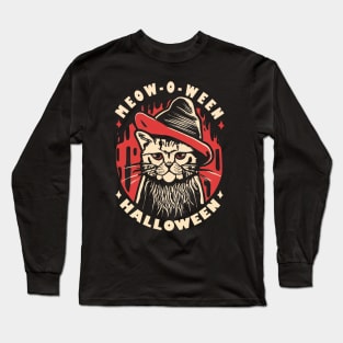 Vintage Cat Halloween "Meow-O-Ween" Long Sleeve T-Shirt